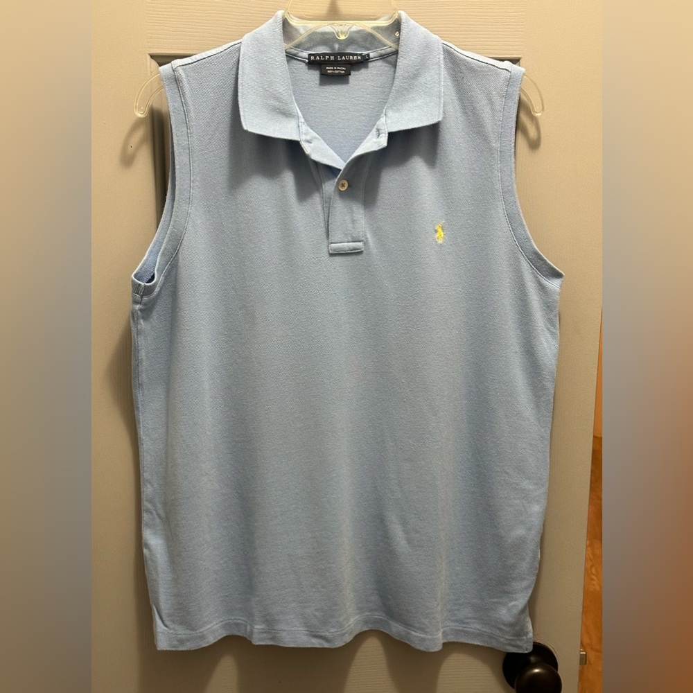 RALPH LAUREN Blue Label Sleeveless Golf Polo Light Blue & Yellow Women’s Large